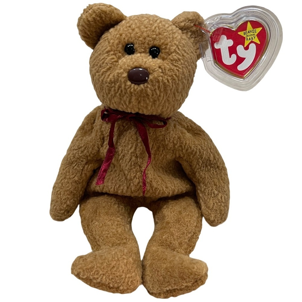 TY Beanie Baby Very Rare Curly the Bear with Tag Errors (1993/1996) & Brown Nose